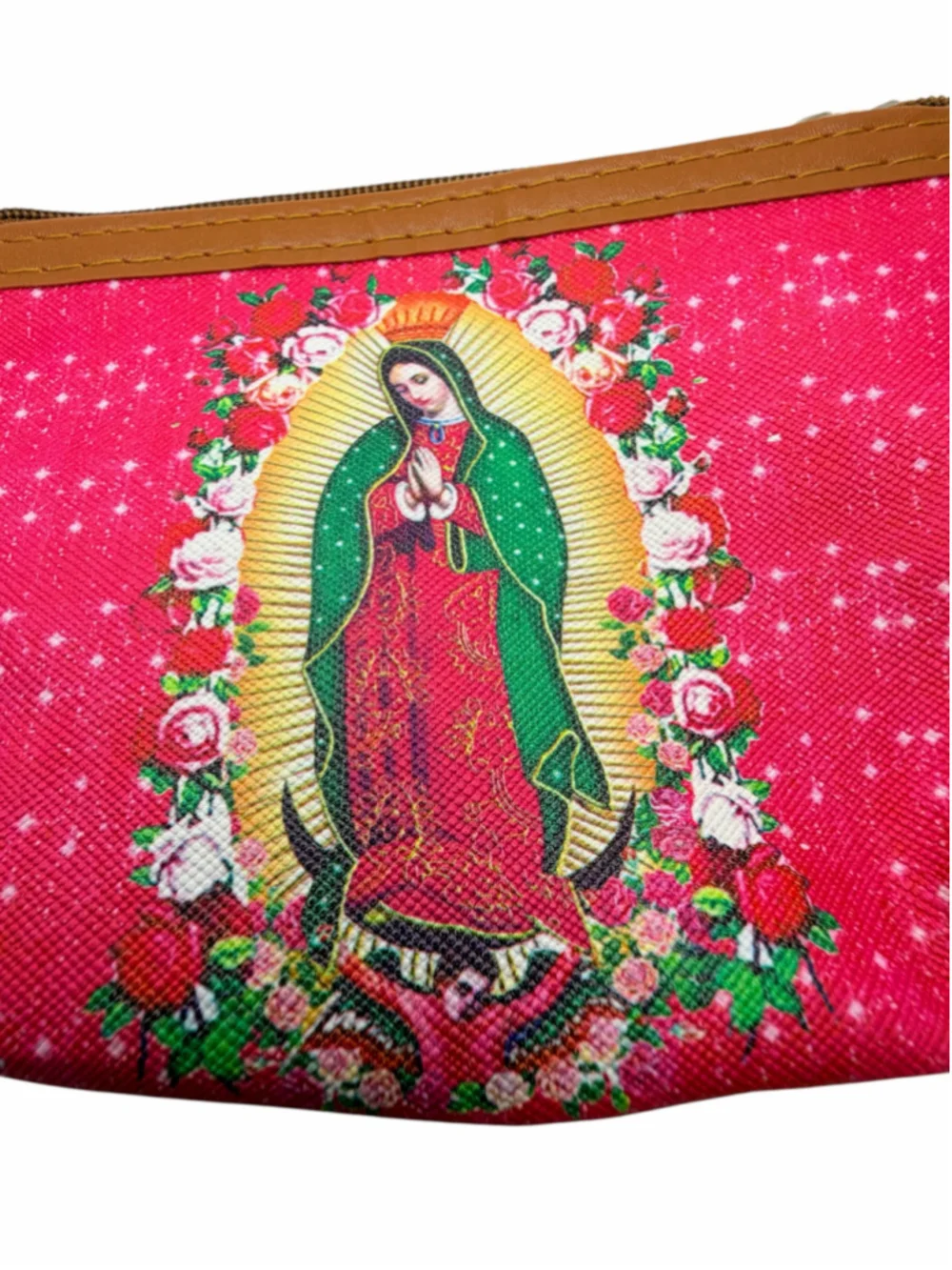 Our Lady of Guadalupe Coin Purse Zipper Pouch Key Ring Pink Floral Wallet NWT